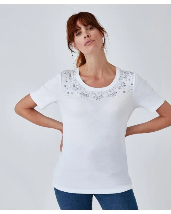 Tee-shirt col rond strassé