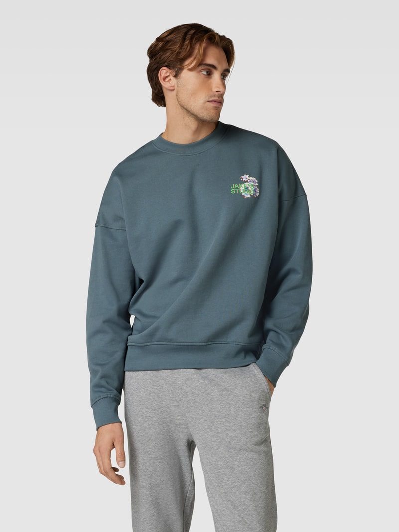 Sweatshirt mit Label-Print Modell 'JEFFERSON' in rauchblau