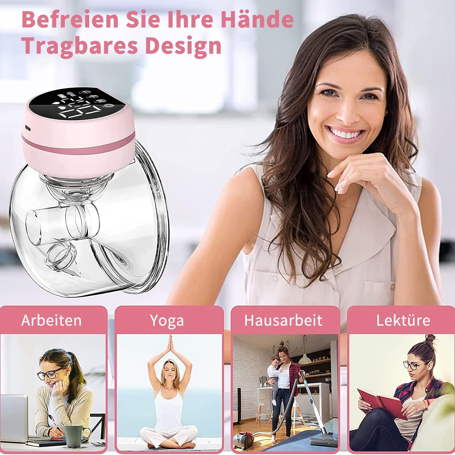 JOEAIS Elektrische Milchpumpe Elektrisch Abpumpen Muttermilch Elektrisch Breast Pump Electric, Handsfree Tragbar LCD-Display, 2 Modi und 9 Stufen Geräuscharm und Schmerzfrei