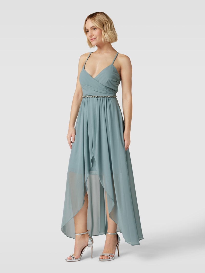 Cocktailkleid mit Ziersteinbesatz in schilf