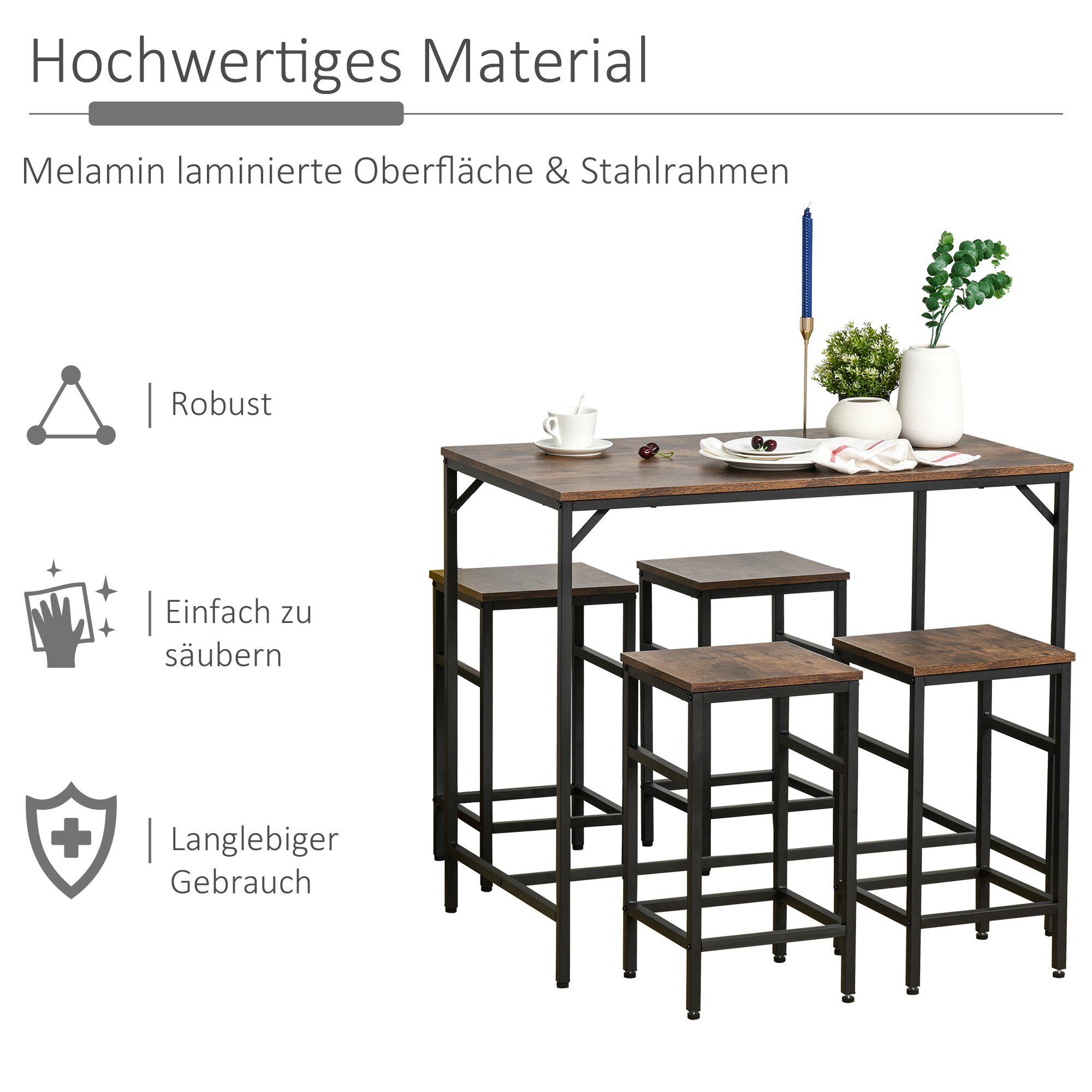 HOMCOM Bargruppe Bartisch-Set mit 4 Barhockern