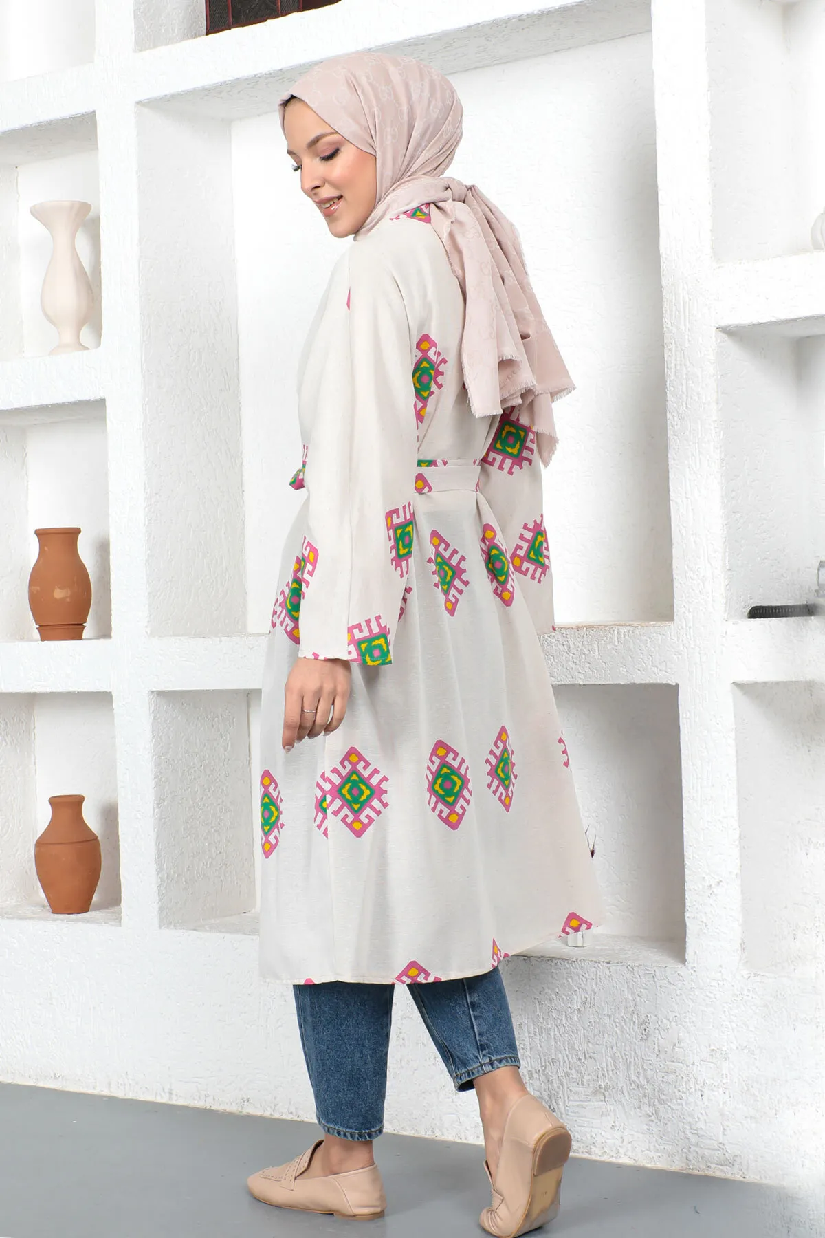 Tesettür Dünyası  Motiv-Kimono Tsd230435 Weiß