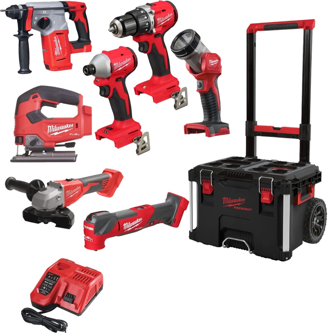 Milwaukee 4933499297 M18 FUEL™ Powerpack 7 mașini 18V 5.0 Ah Li-Ion în cărucior PackOut 4933499297