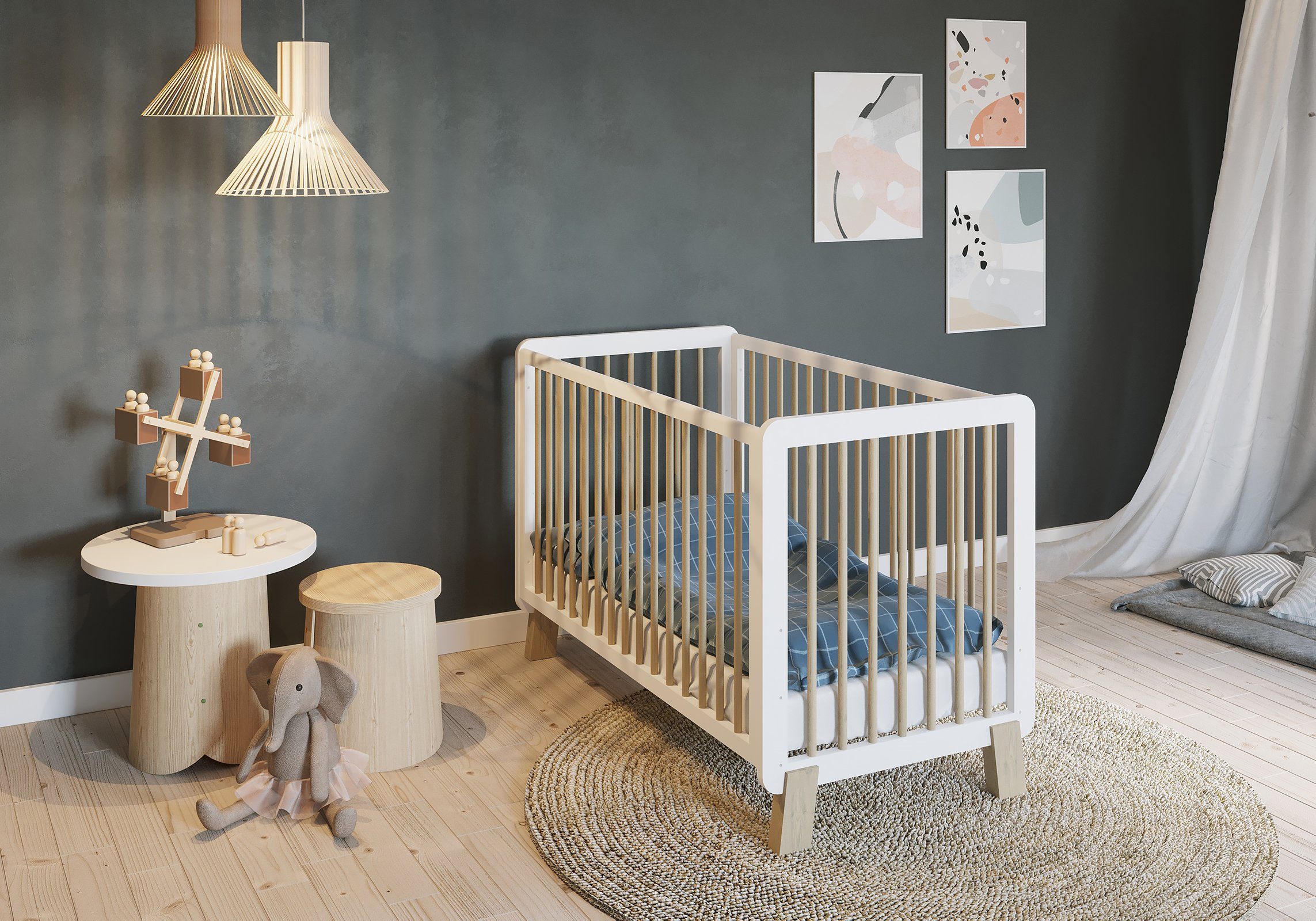 FabiMax Babybett Mondschein, 3-fache Höhenverstellung, umbaubar zum Kinderbett