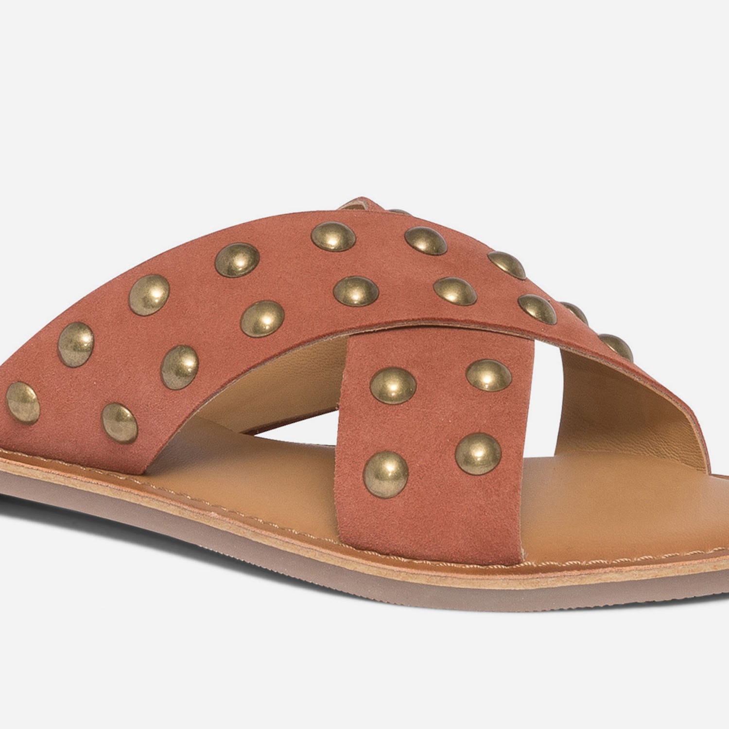 Mule TEXTO terracotta en cuir velours à clous