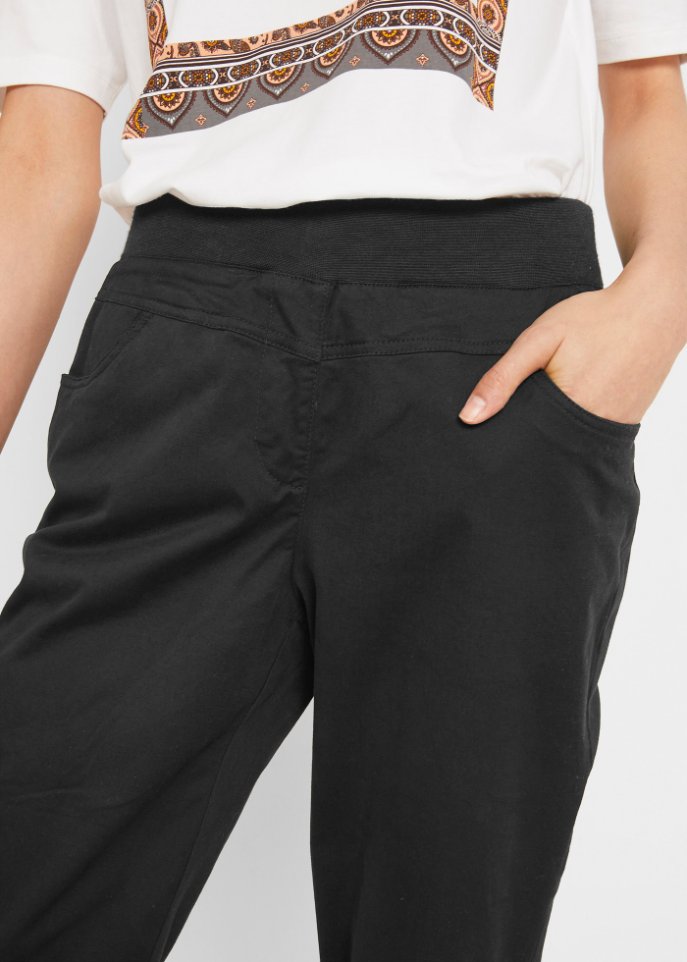 Baumwoll-Capri-Hose mit Bequembund und Raffung