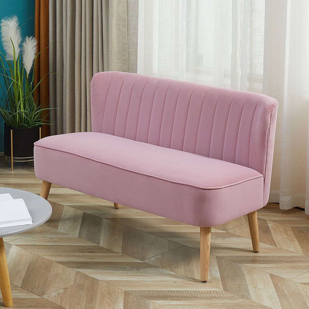 HOMCOM 2-Sitzer Stoffsofa Polstersofa Sitzmöbel Loungesofa Rosa 117 x 56,5 x 77 cm