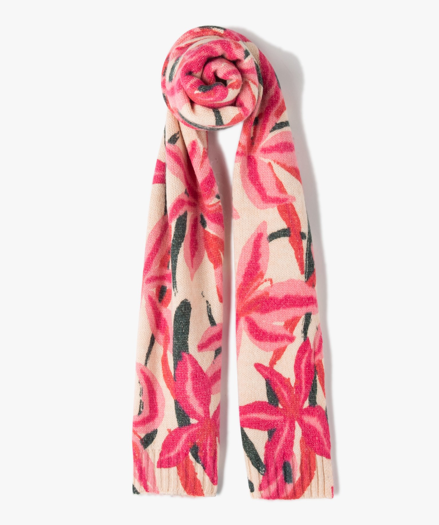 Echarpe femme en maille imprimée fleurs rose | GEMO