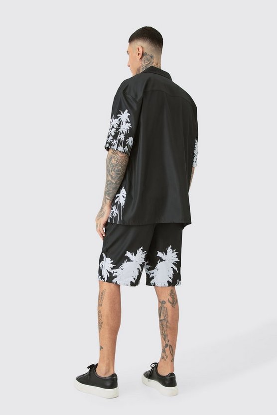 Tall kastiges Oversize Hemd & Shorts mit Palmen-Saum