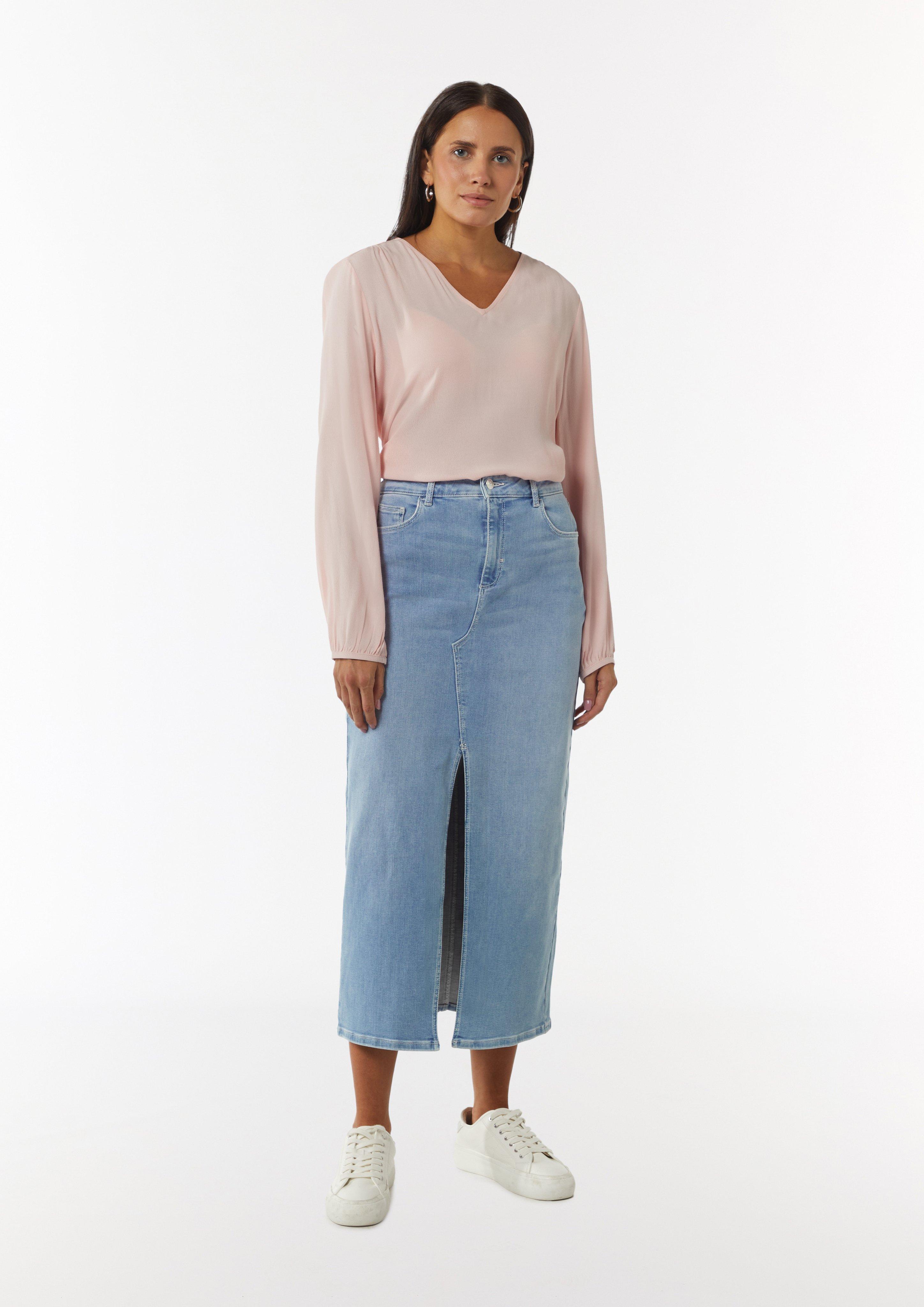 Langer Jeans-Rock mit Schlitz - blau