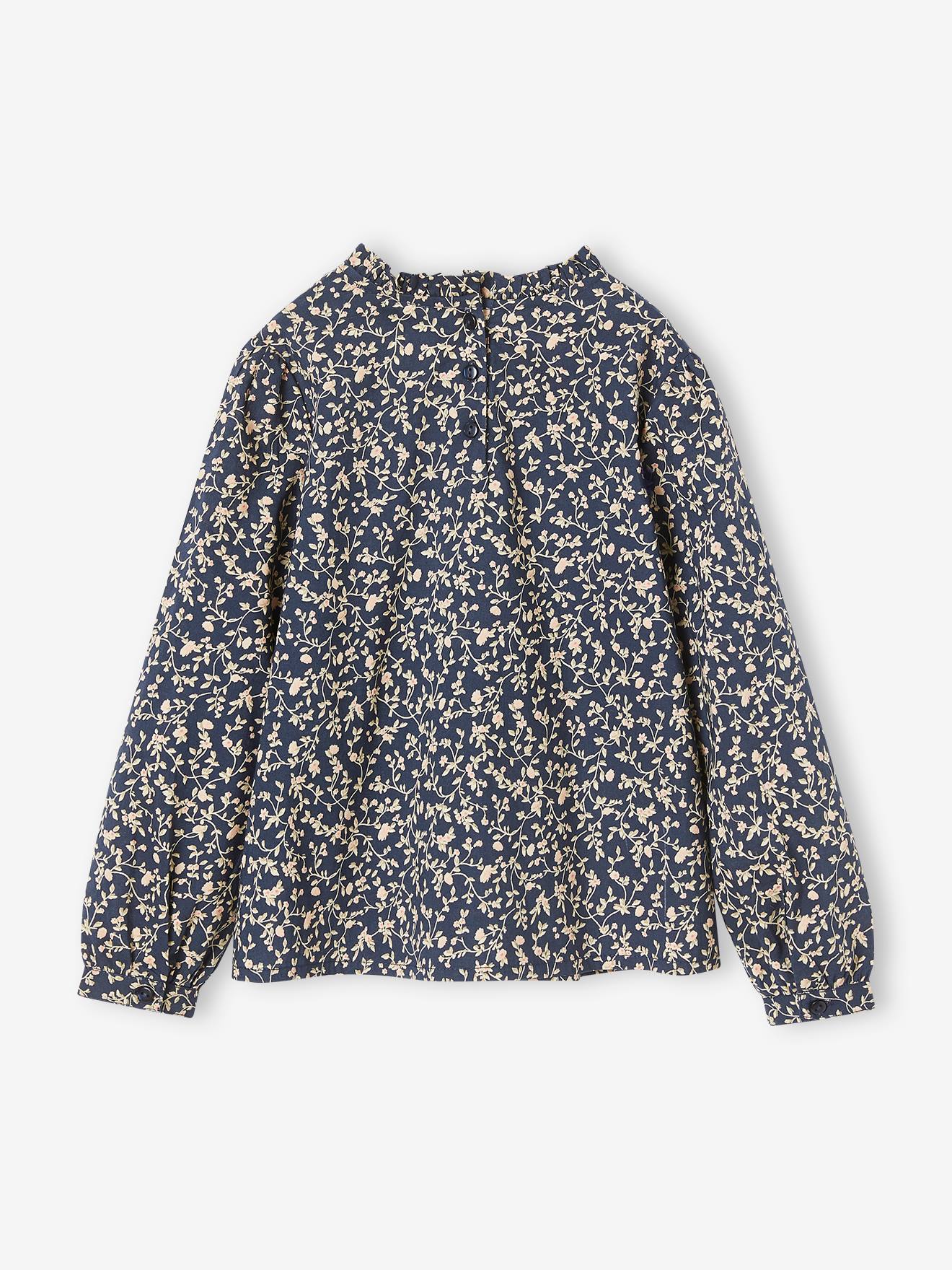 Vertbaudet Mädchen Bluse mit Volantkragen, Blumen - rosa bedruckt