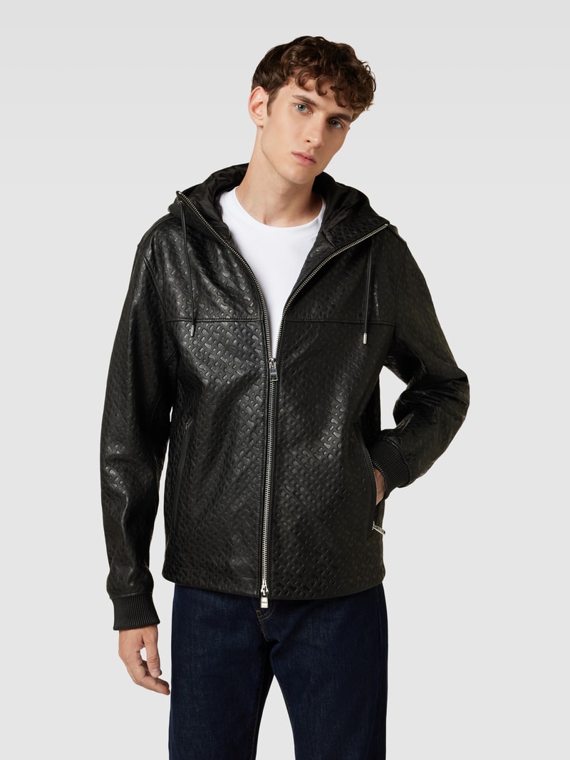 Lederjacke aus Leder mit Label-Detail Modell 'Martel' in schwarz