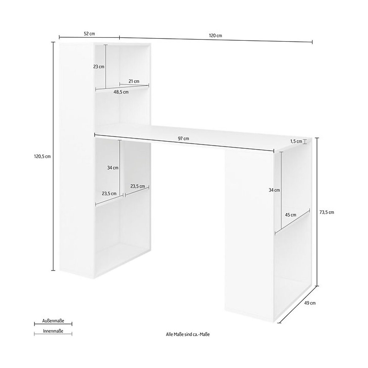 Schreibtisch Computertisch Wels 120x52x121cm mit 6 offenen Fächern