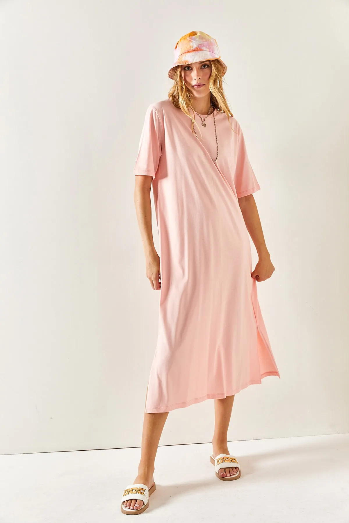 Olalook  Damen-Puderkleid aus übergroßer Baumwolle mit seitlichem Schlitz ELB-19001880