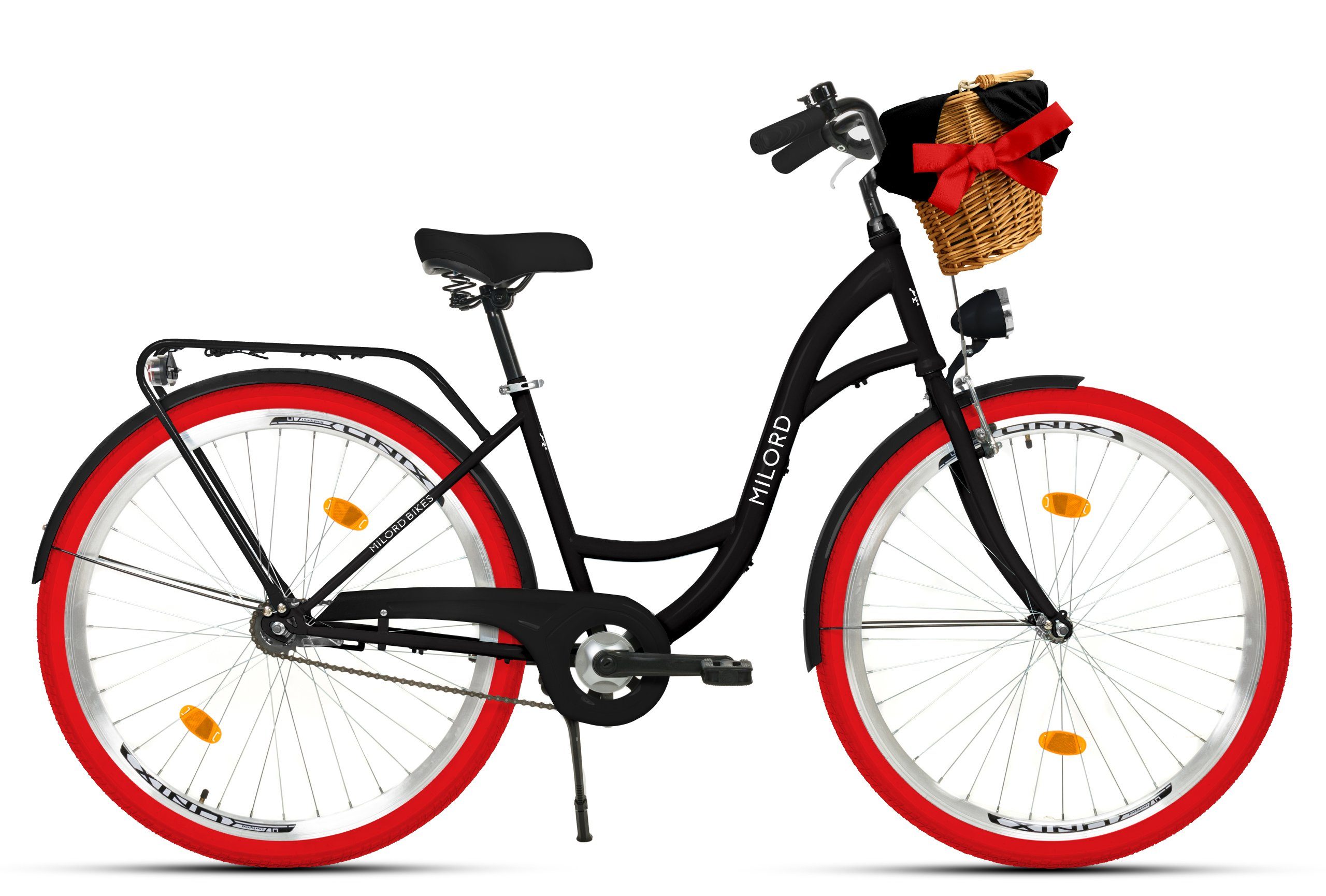 MILORD BIKES Cityrad Milord Komfort Damenfahrrad Weidenkorb 28/26 Zoll Schwarz-Rot 1-Gang, 1 Gang
