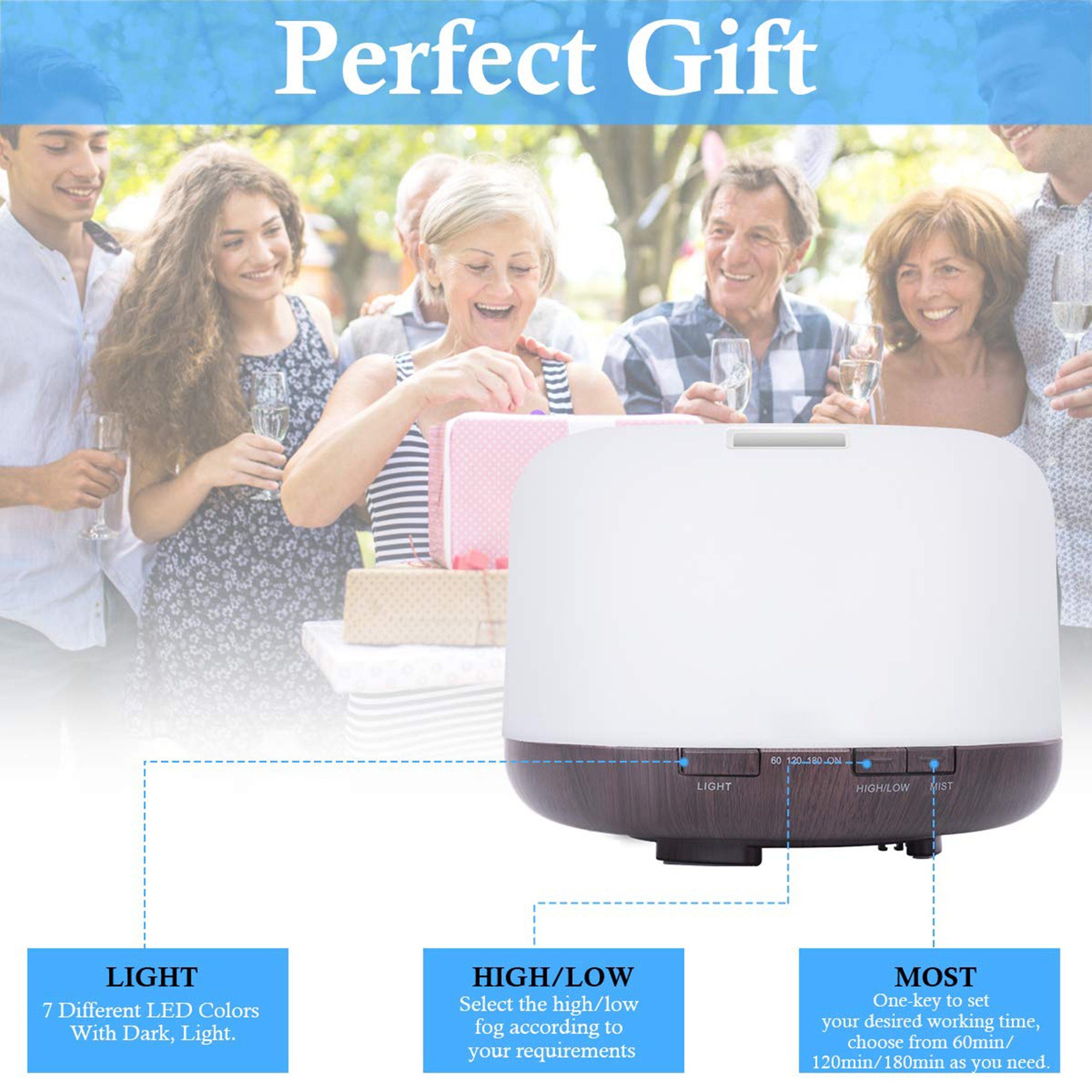 Tisoutec Luftbefeuchter Aroma Diffuser, Diffuser Luftbefeuchter,Ultraschall Aromatherapie, 500,00 l Wassertank, Diffuser für Ätherische Öle-Raumbefeuchter Aromatherapie Öle Duftlampe