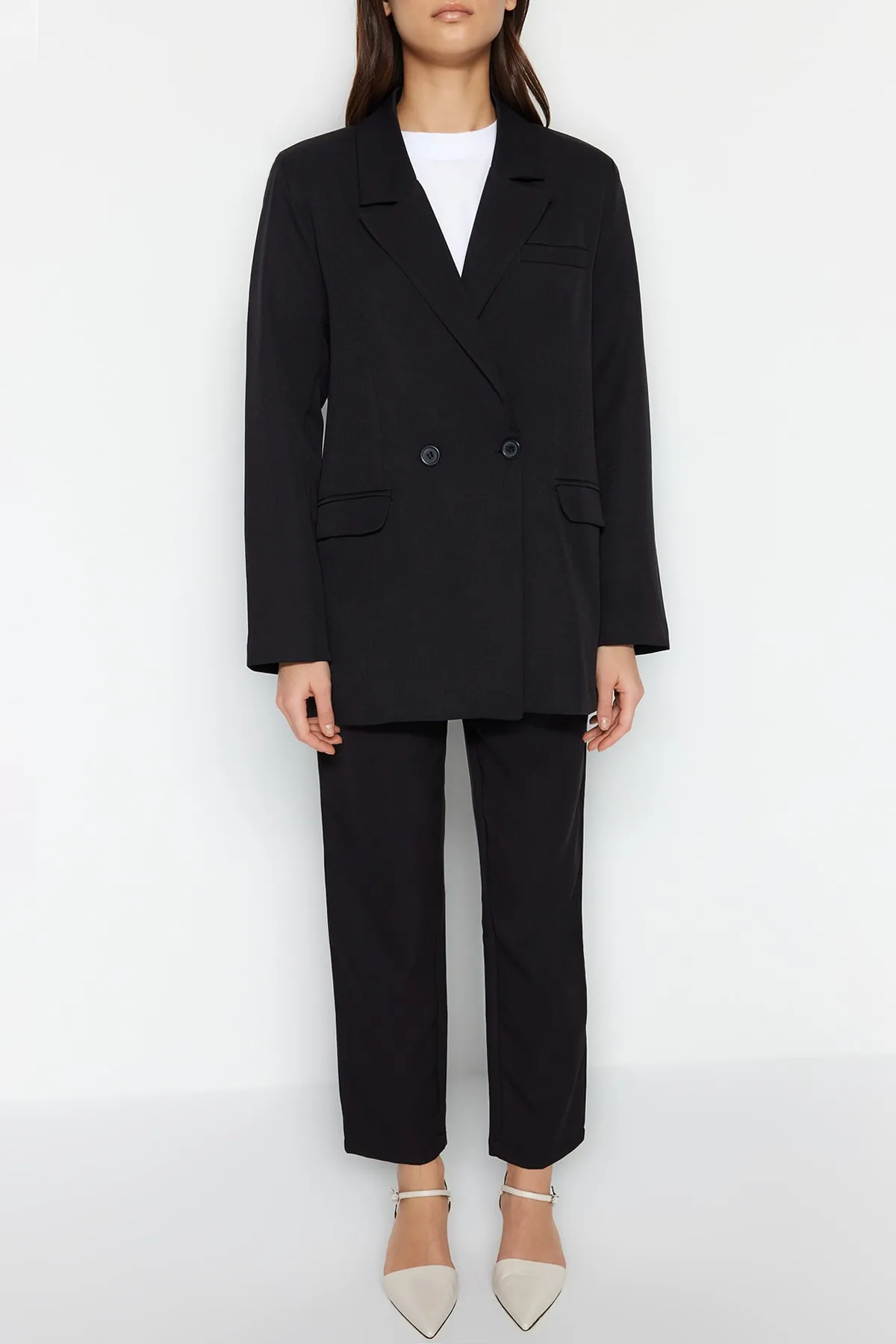 Trendyol Modest  Schwarzer Blazer, Jacke, Hose, gewebter Unterteil, Oberteil, Anzug TCTAW23US00132