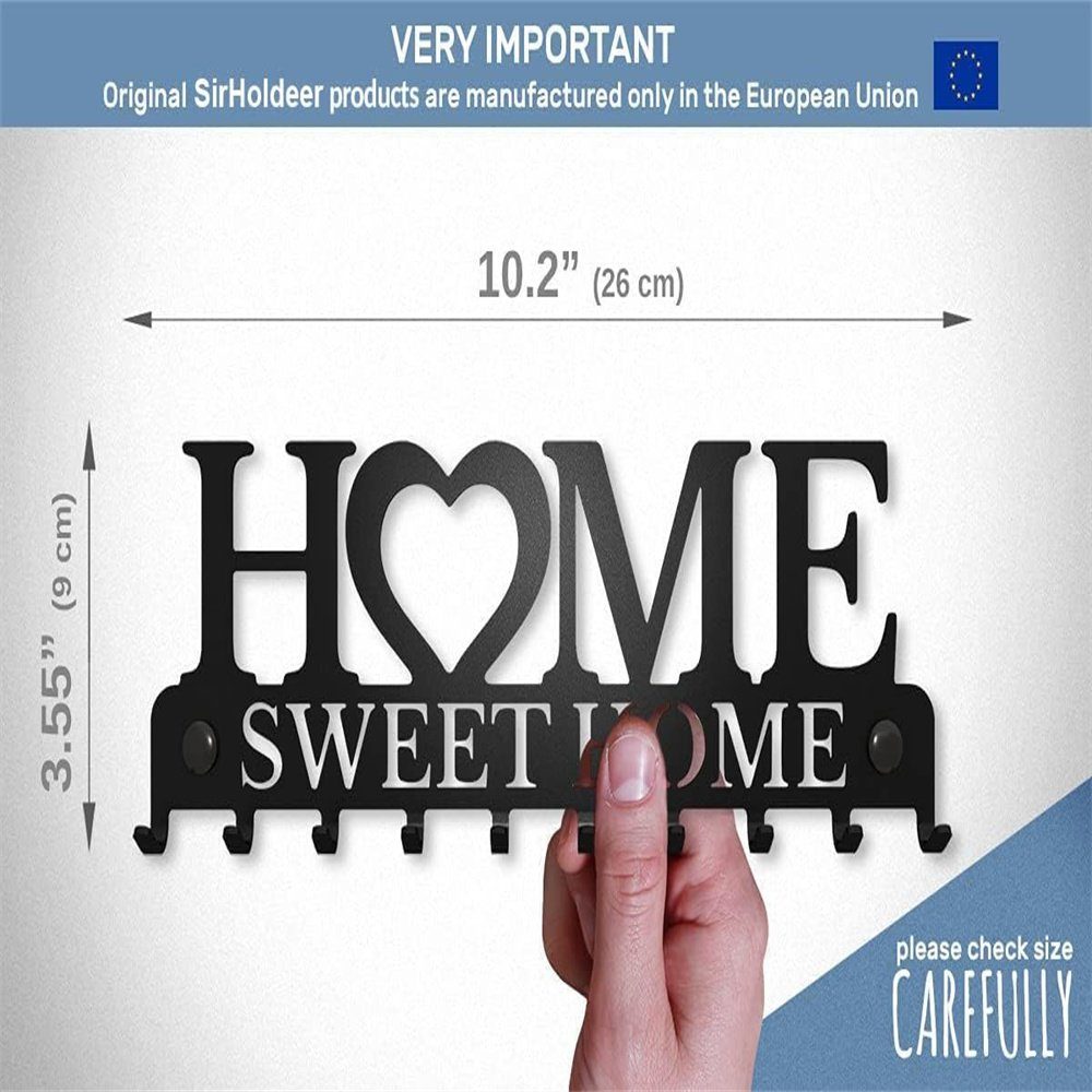 Runxizhou Schlüsselbrett Schlüsselbrett Home Sweet Home, Schlüsselboard Schwarz mit 10 Haken