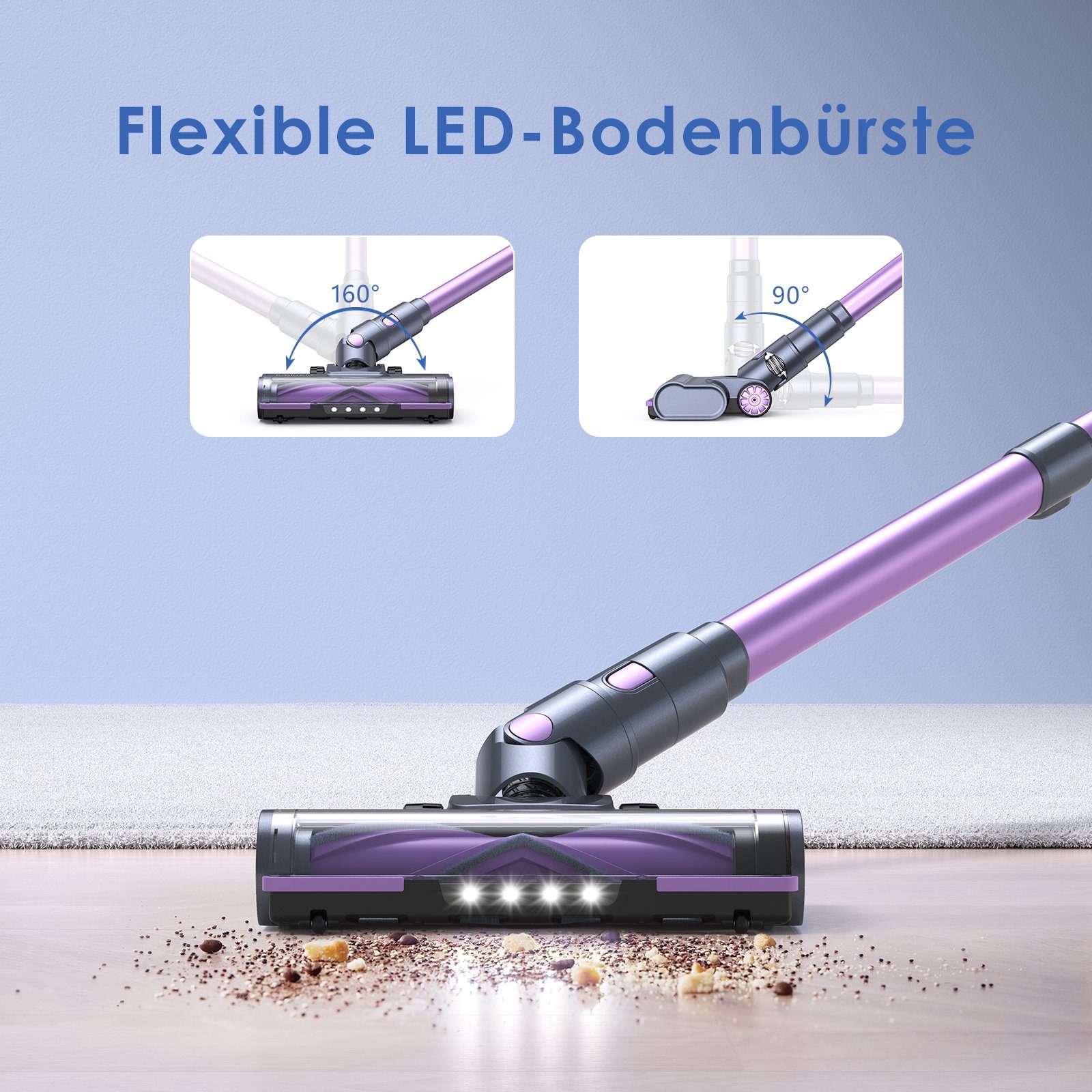 oyajia Akku-Stielstaubsauger kabellos 6in1 mit Ø10cm LED Touchscreen Akkusauger, 255,00 W, beutellos, 50Min. Laufzeit für Hartboden, Teppich, Tierhaare