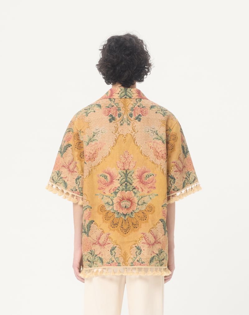 Camisa de boliche de linho com estampa Valentino Apres L'Hiver