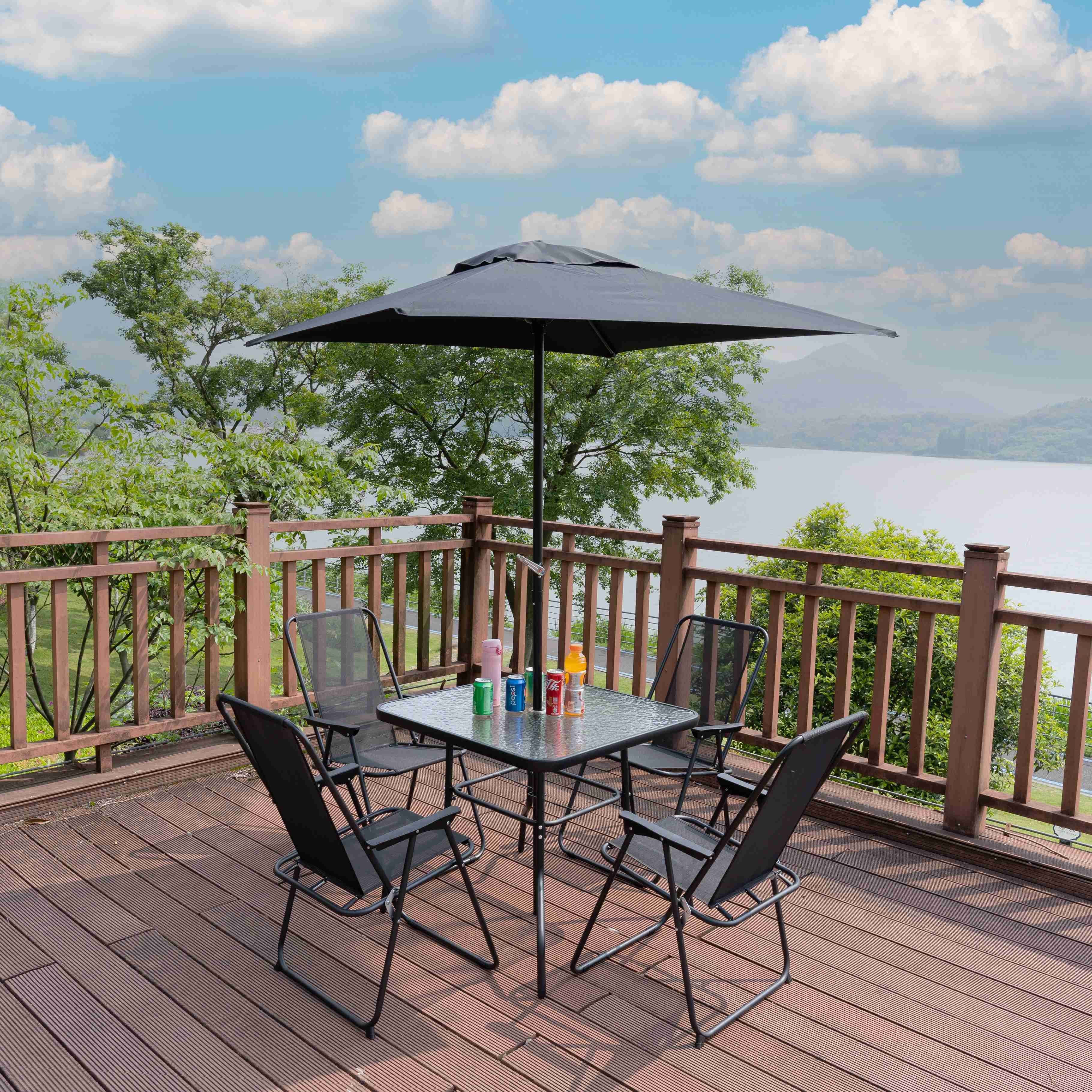 JINPALAY Gartenlounge-Set mit 4 Gartenstühle, 1 Tisch aus Glas, 1 Sonnenschirm, (6-tlg)