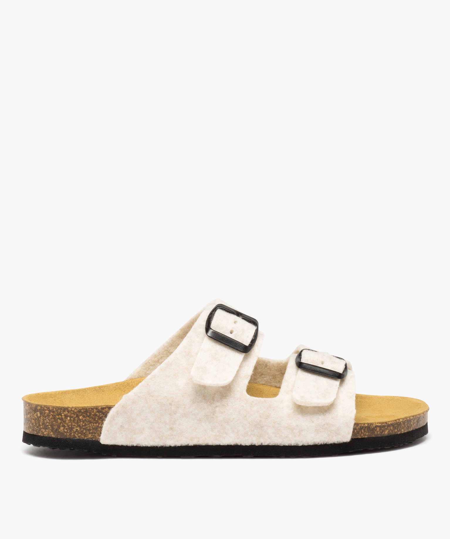 Chaussons femme mules en feutrines avec brides à boucle beige | GEMO