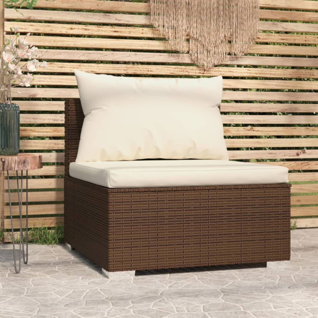vidaXL Loungesofa Garten-Mittelsofa mit Kissen Braun Poly Rattan, 1 Teile
