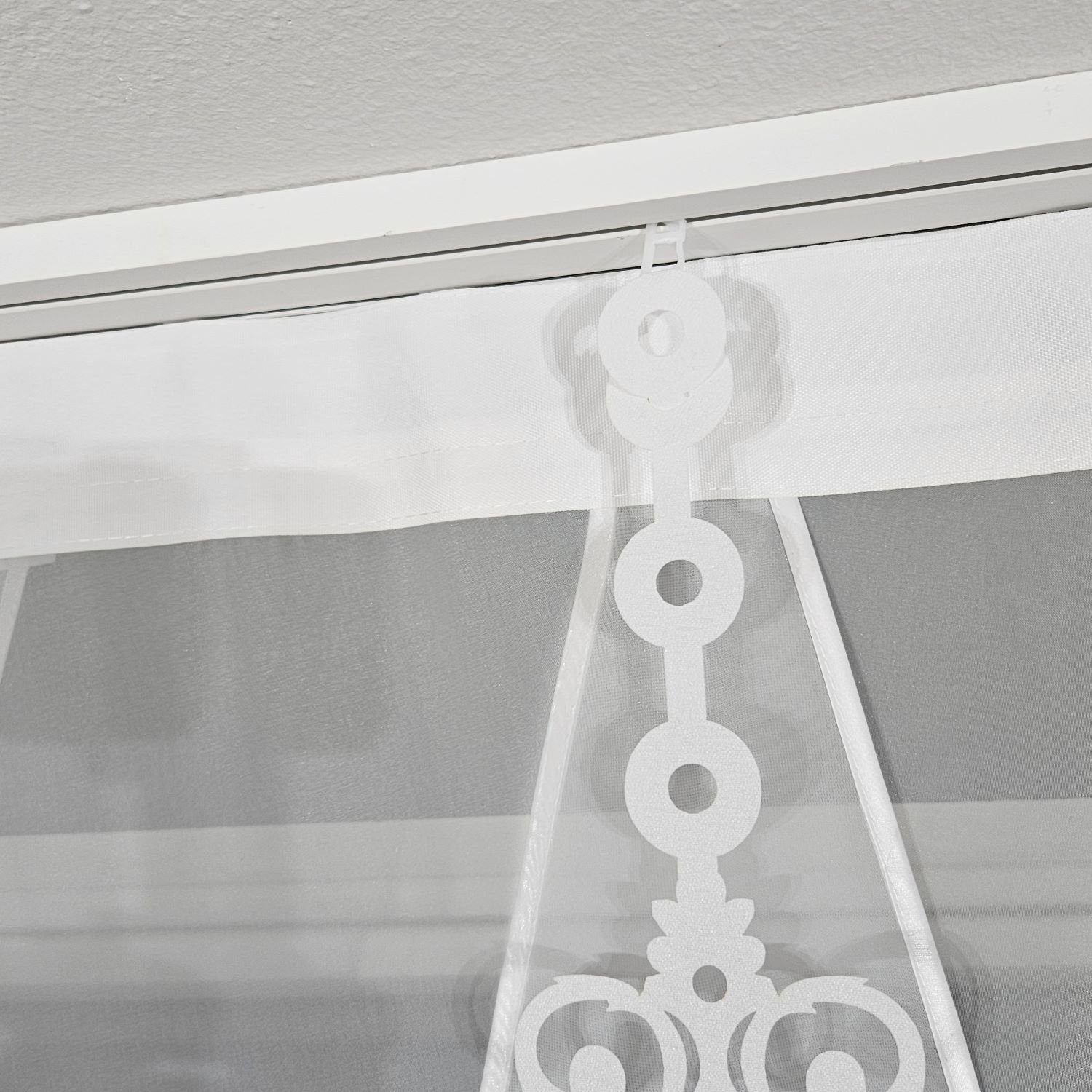 Schiebegardine 2er V Panel Set mit Gipüre, Gardinen by Justyna, Kräuselband, transparent, Scheibegardinen, Fertiggardine, Paneele, Modern, Fensterdeko