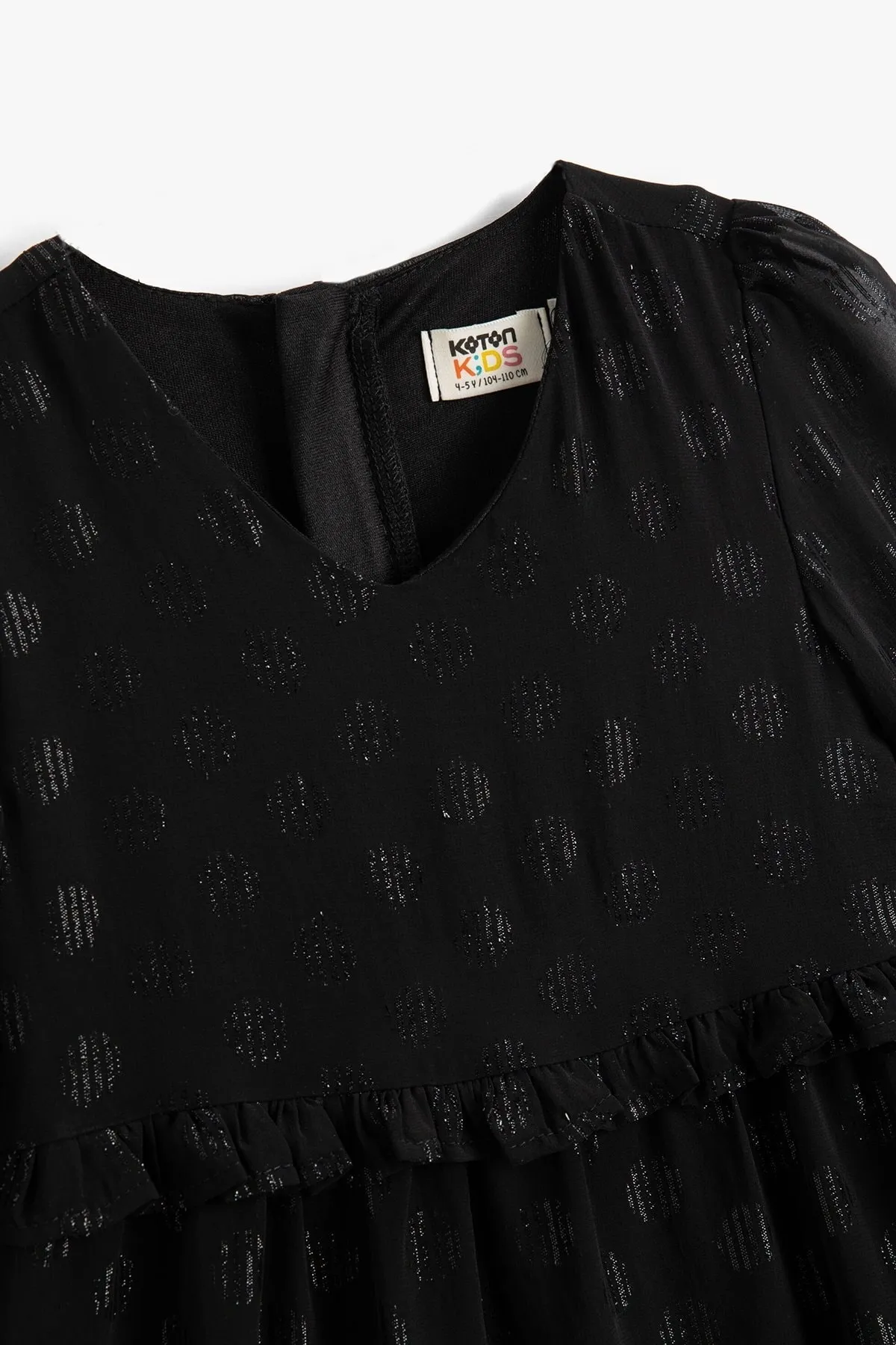 Koton  Kleid Tüll glänzend Langarm Rüschen V-Ausschnitt
