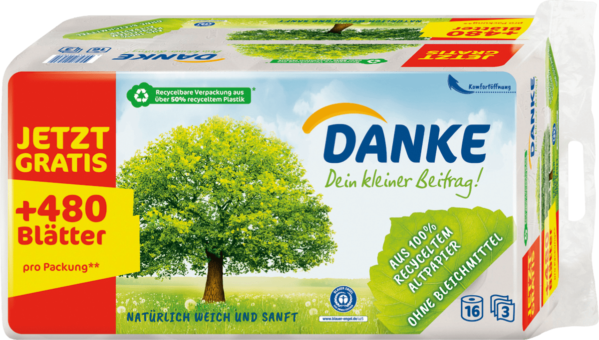 Toilettenpapier Recycling 3-lagig (16x150 Blatt), 16 St