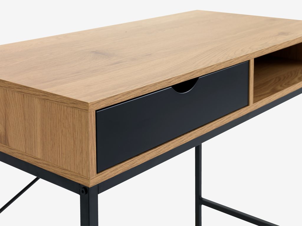 TRAPPEDAL skrivebord 48x95 1 skuff eik/svart