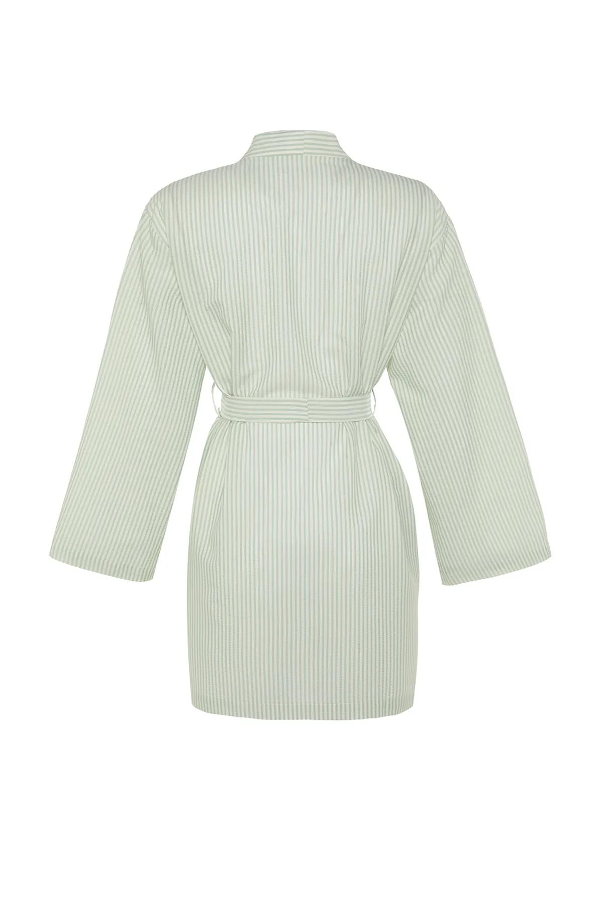 Trendyol Modest  Mintfarbener, gewebter, gestreifter Seersucker-Kimono und -Kaftan mit Gürtel TCTSS23KK00001