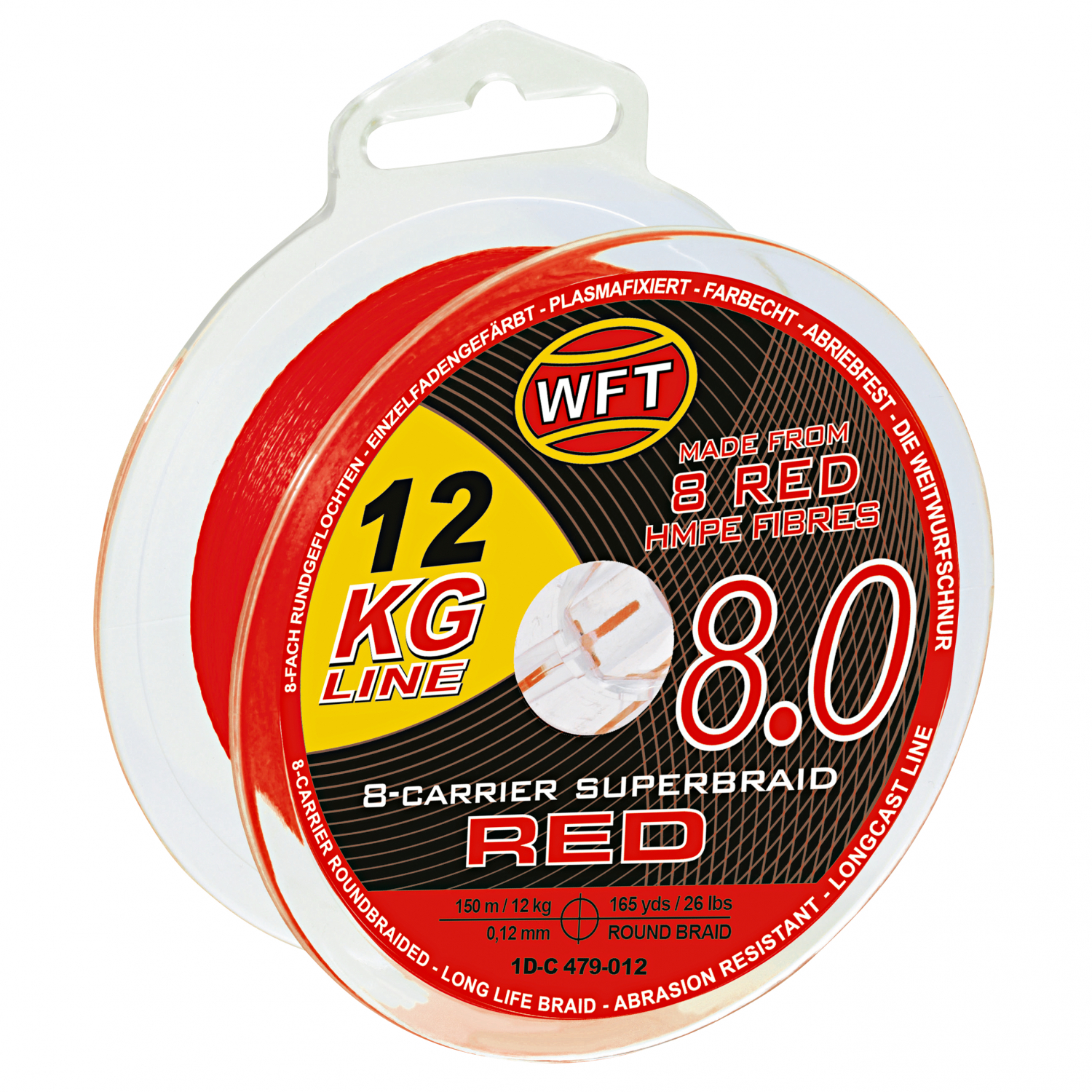 WFT Angelschnur KG 8.0 8-Carrier Super Braid (rot, 150 m)