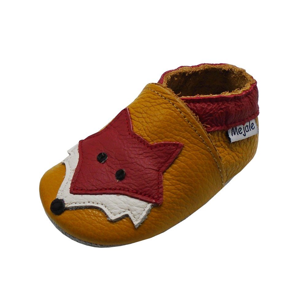 Yalion Weiche Leder Krabbelschuhe Hausschuhe Lederpuschen Fuchs Orange Hausschuh 100% Leder, Rutschfestes