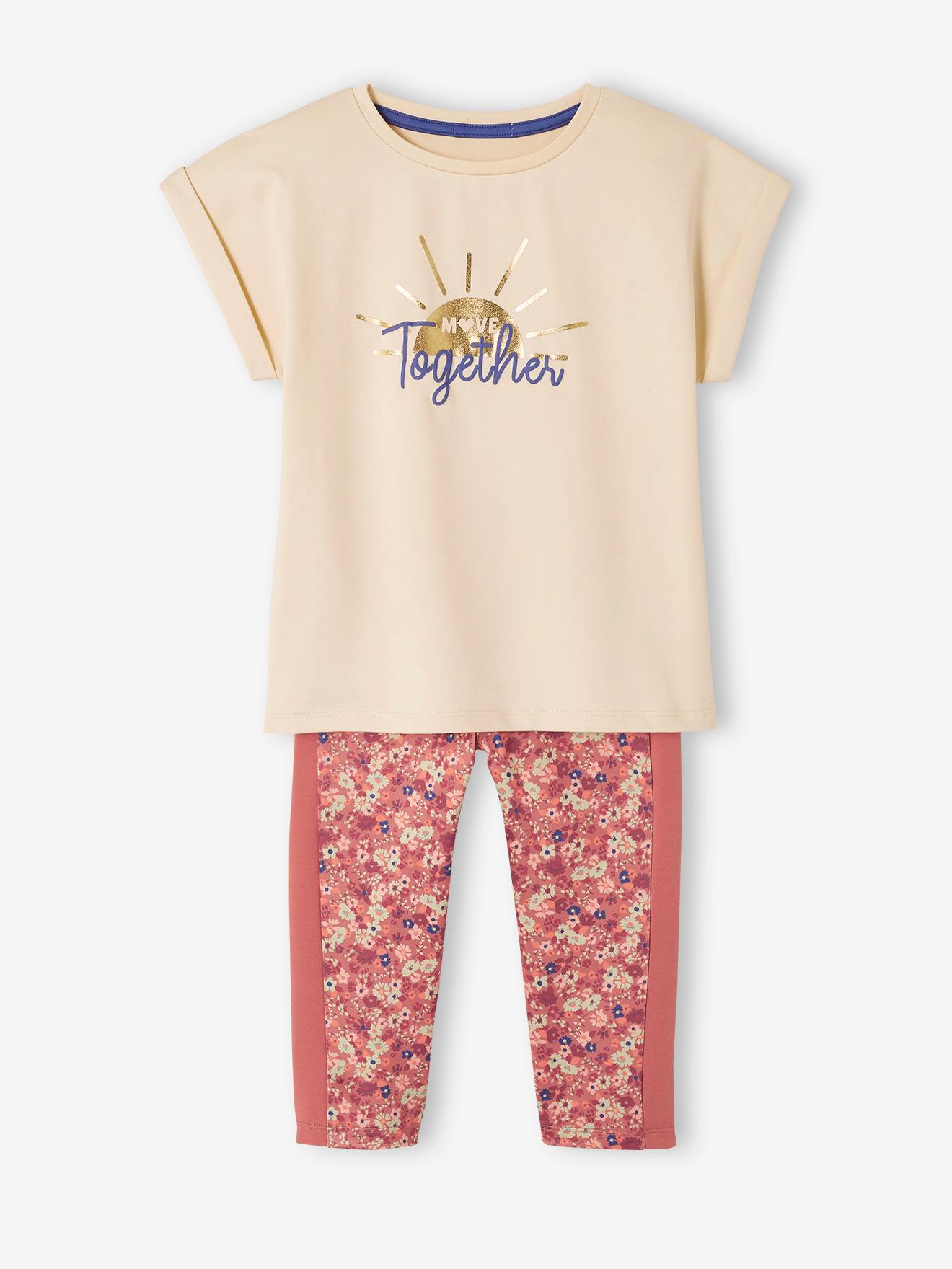 Ensemble de sport t-shirt et corsaire fille motif 