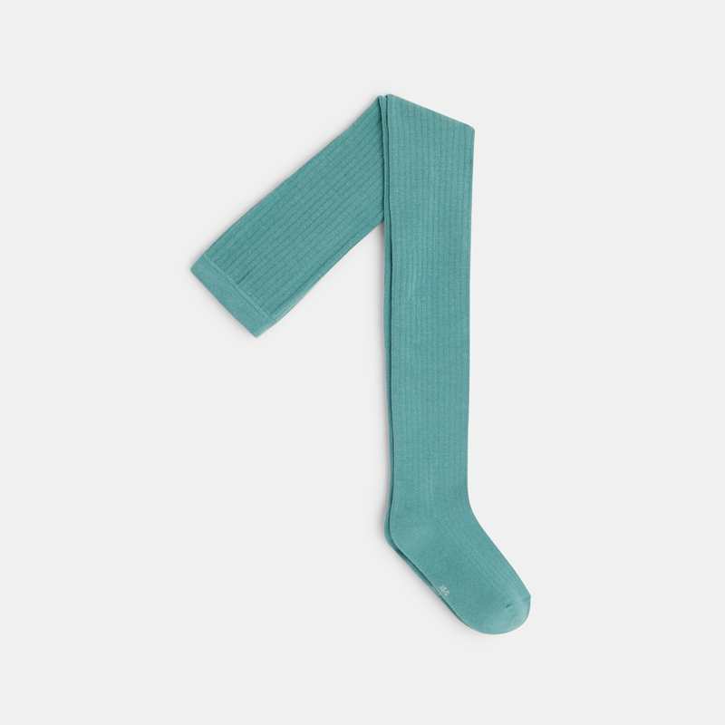 Collants en tricot côtelé verts fille