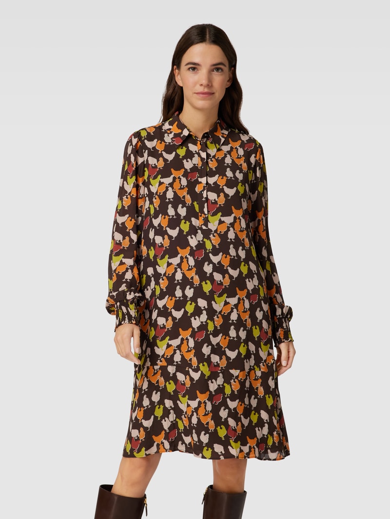 Hemdblusenkleid mit Allover-Muster in schokobraun