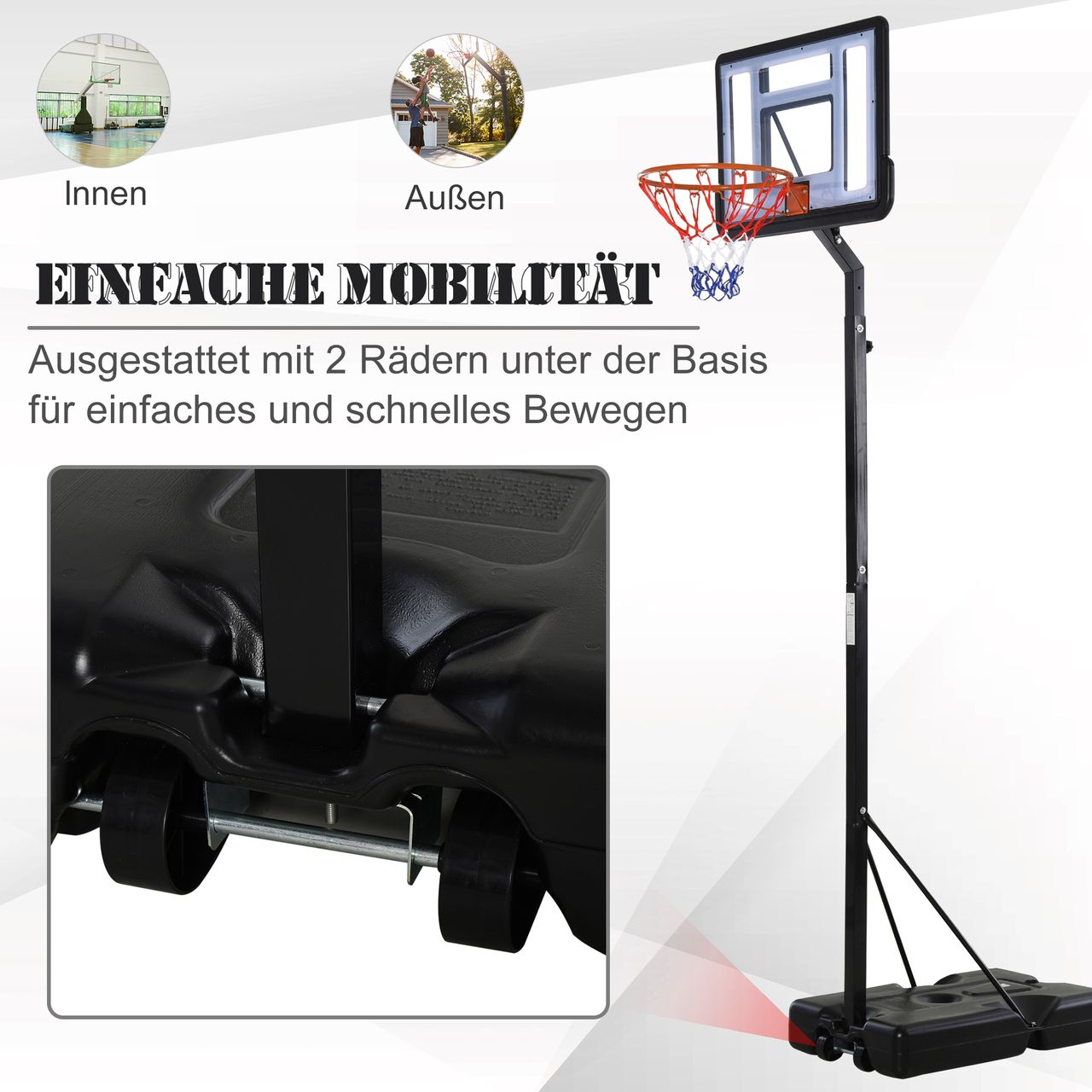 HOMCOM Mobiler Basketballständer Basketballkorb höhenverstellbar 302-352 cm