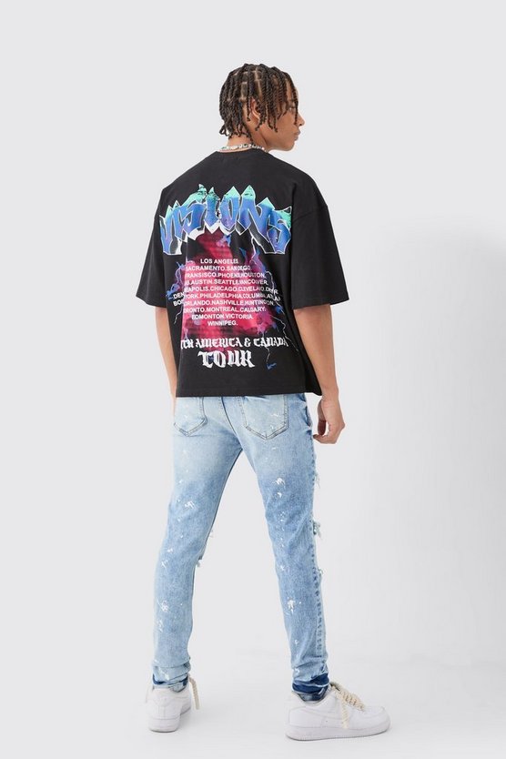 Zerrissene Skinny Stretch Jeans mit Farbspritzern