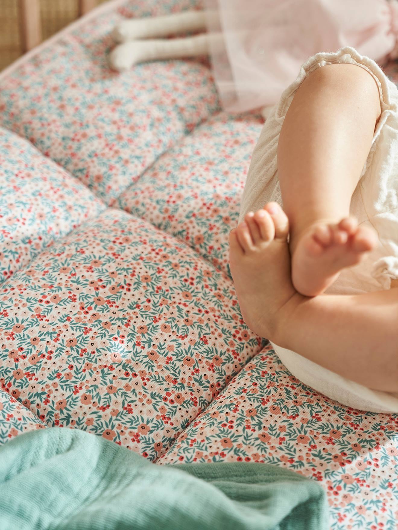 Vertbaudet Baby Spieldecke/ Laufstalleinlage Oeko-Tex - rosa blumenwiese
