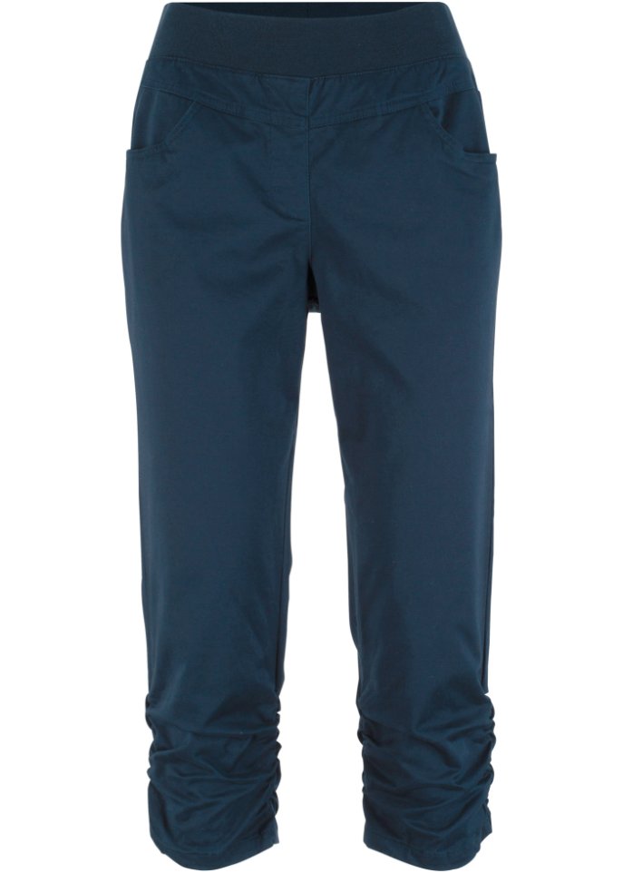 Baumwoll-Capri-Hose mit Bequembund und Raffung