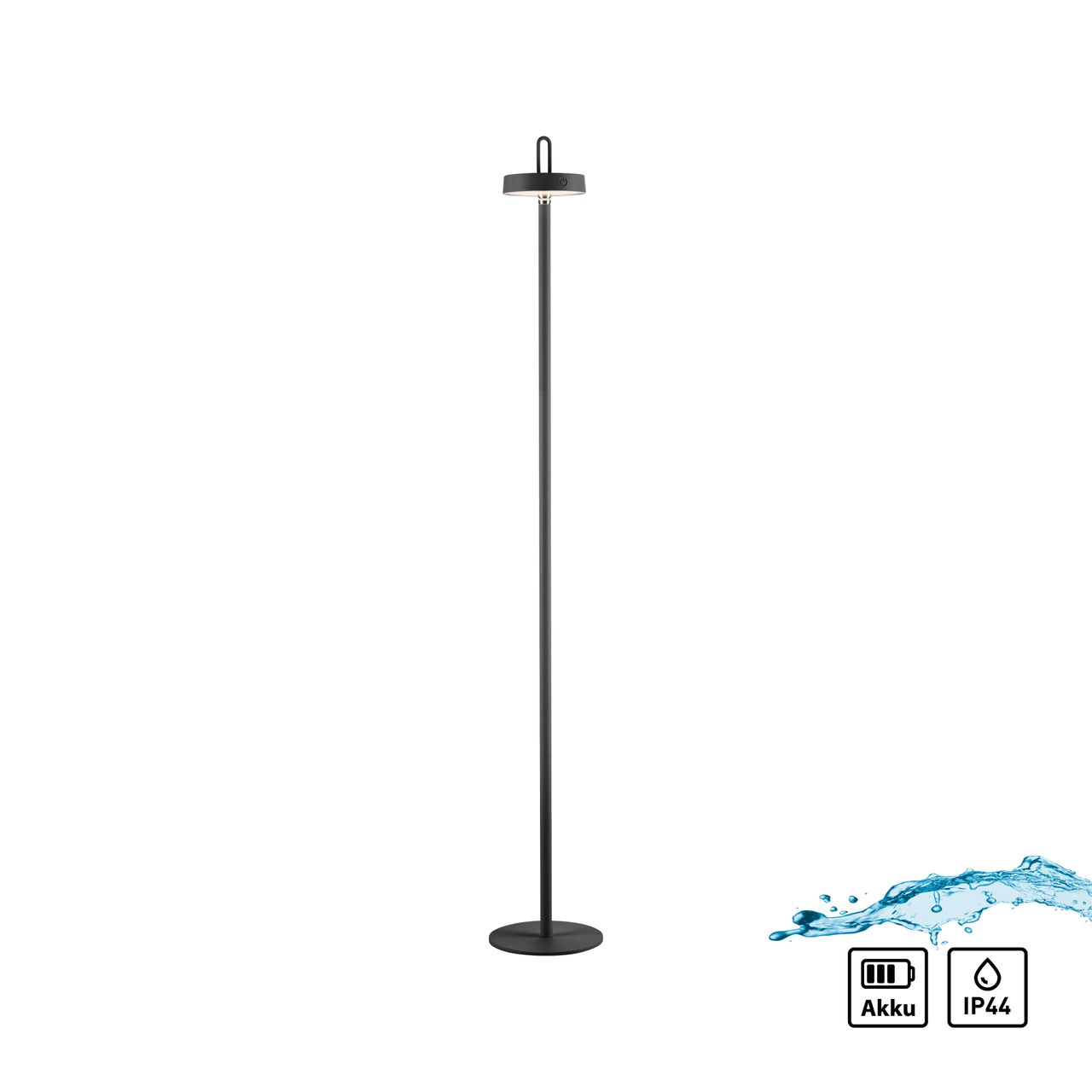 JUST LIGHT Akku Stehleuchte AMAG, 1x LED-Board/1,50Watt/2700Kelvin, IP44, Schwarz