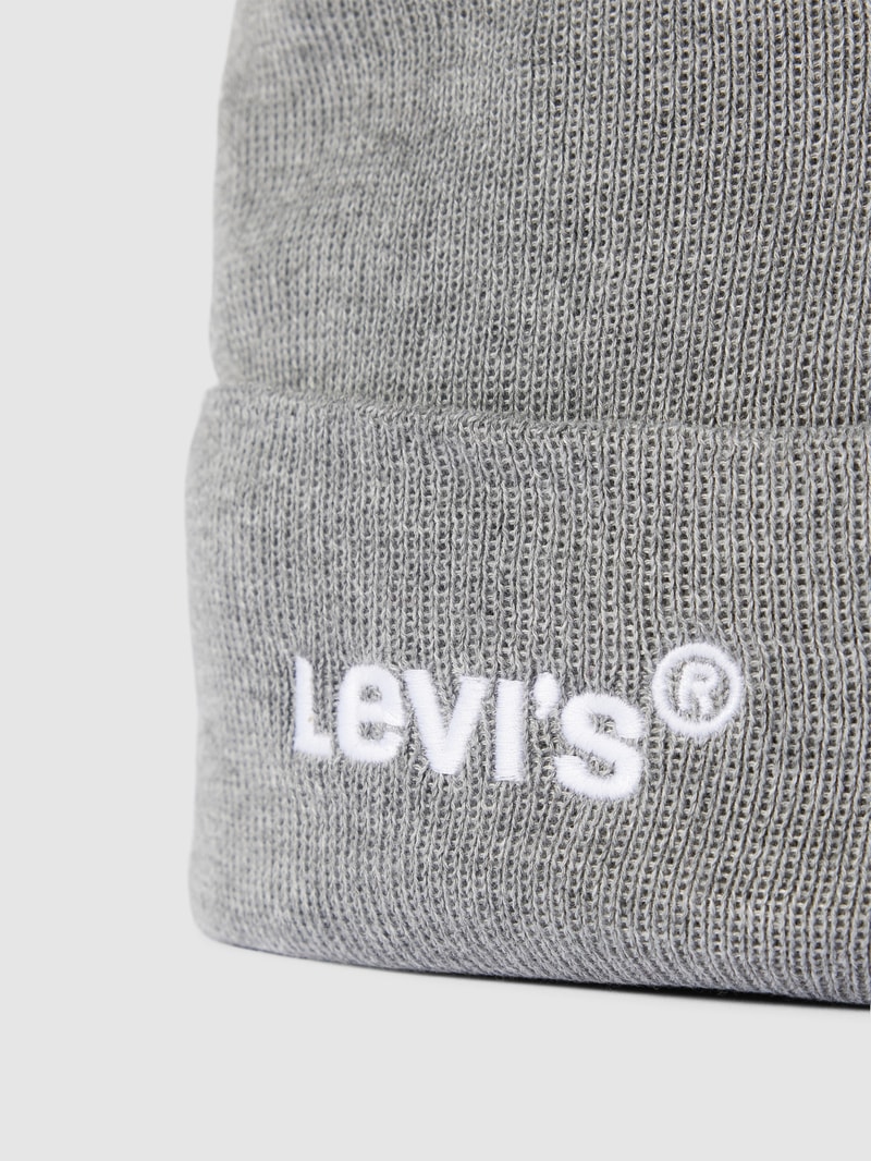 Beanie mit Logo-Stitching Modell 'Wordmark' in mittelgrau