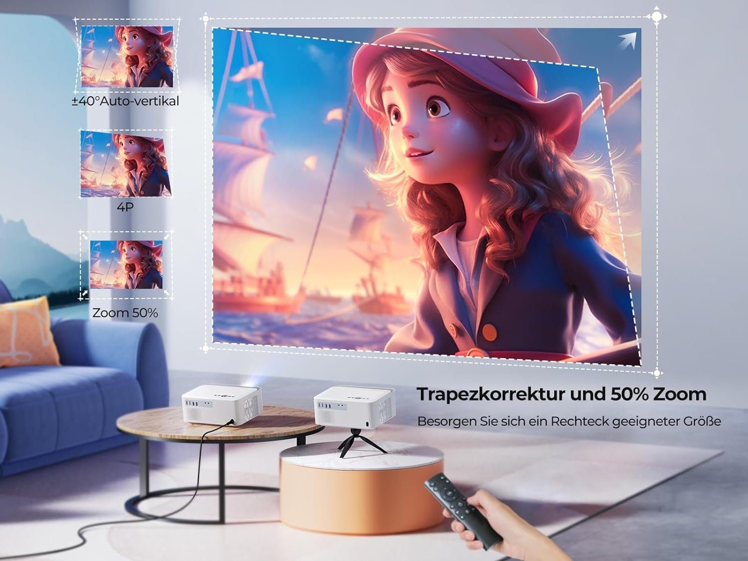 TOPTRO 1080P 4K Unterstützt, 600 ANSI Portabler Projektor (15000 lm, 20000:1, 1920x1080 px, Flexible Aufstellung für ein beeindruckendes audiovisuelles Erlebnis)