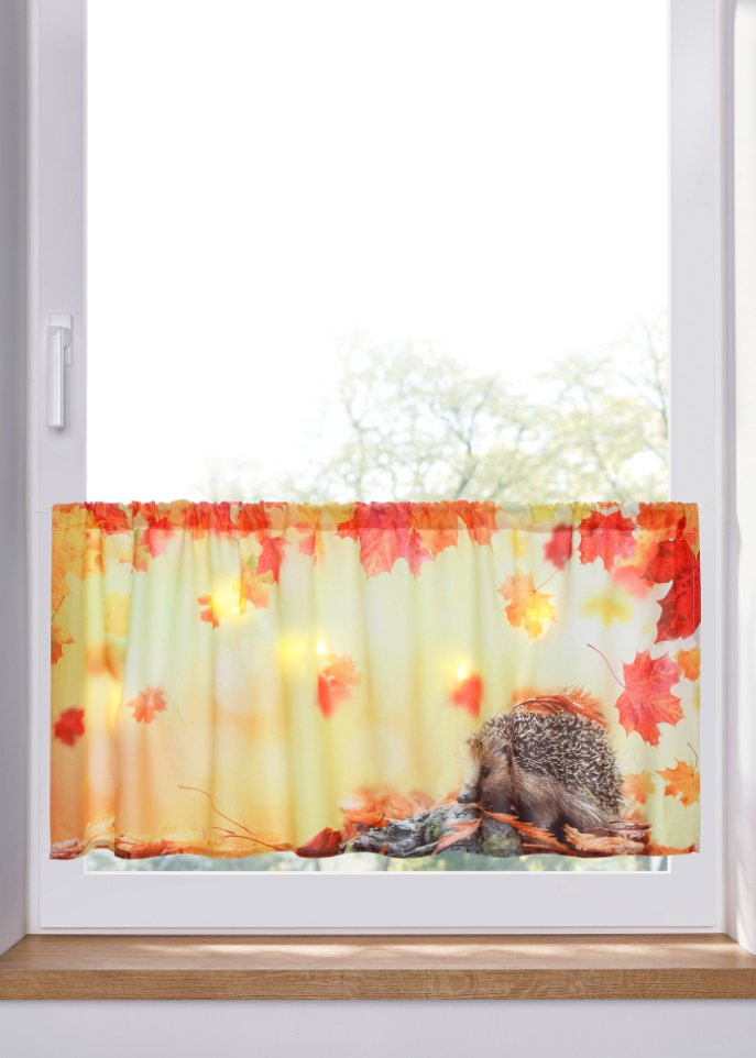 LED Scheibengardine mit Igel Druck