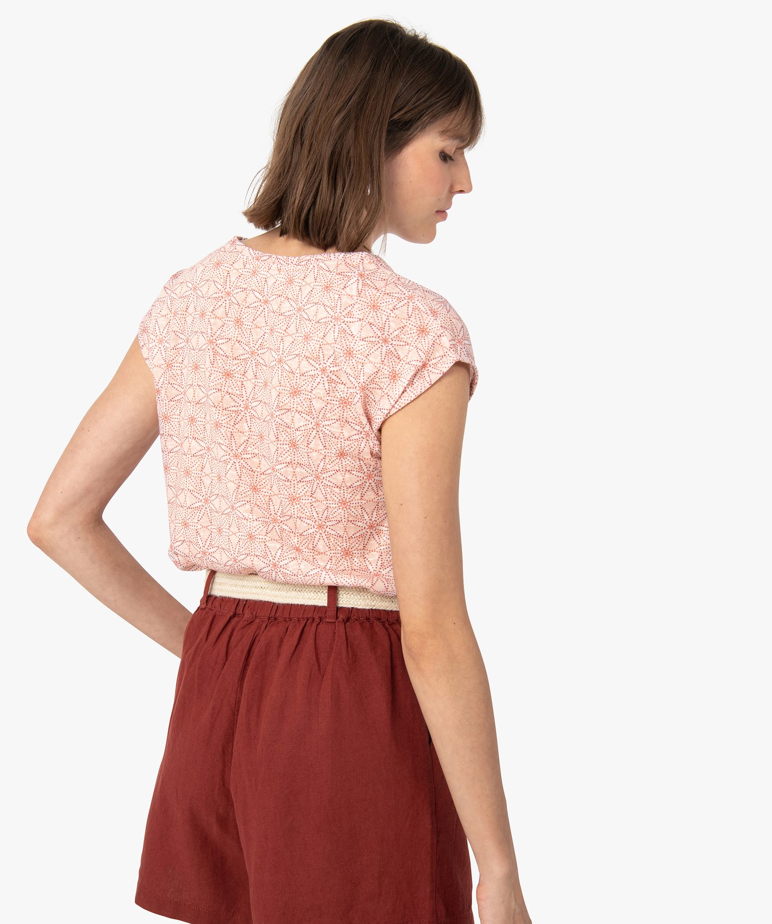 Tee-shirt femme à manches courtes imprimé en maille fine imprime | GEMO