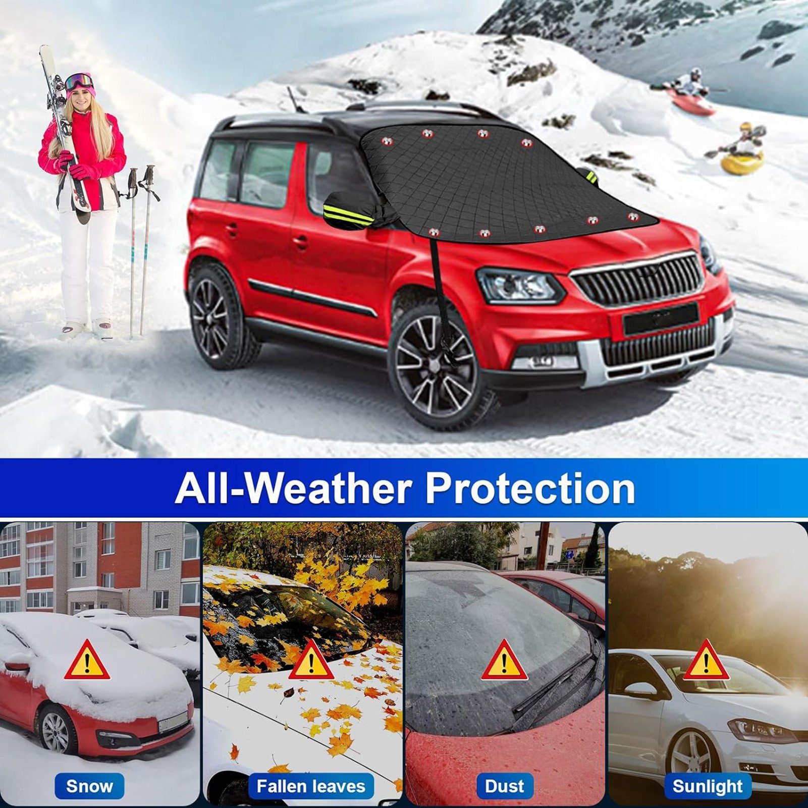 Rutaqian Frontscheibenabdeckung Frontscheibenabdeckung, Windschutzscheibenabdeckung mit Magneten, (Frontscheibenabdeckung Auto mit Seitenspiegelabdeckung, Ultra-Dick Auto Scheibenabdeckung Windschutzscheibe Abdeckung), für die Windschutzscheibe gegen