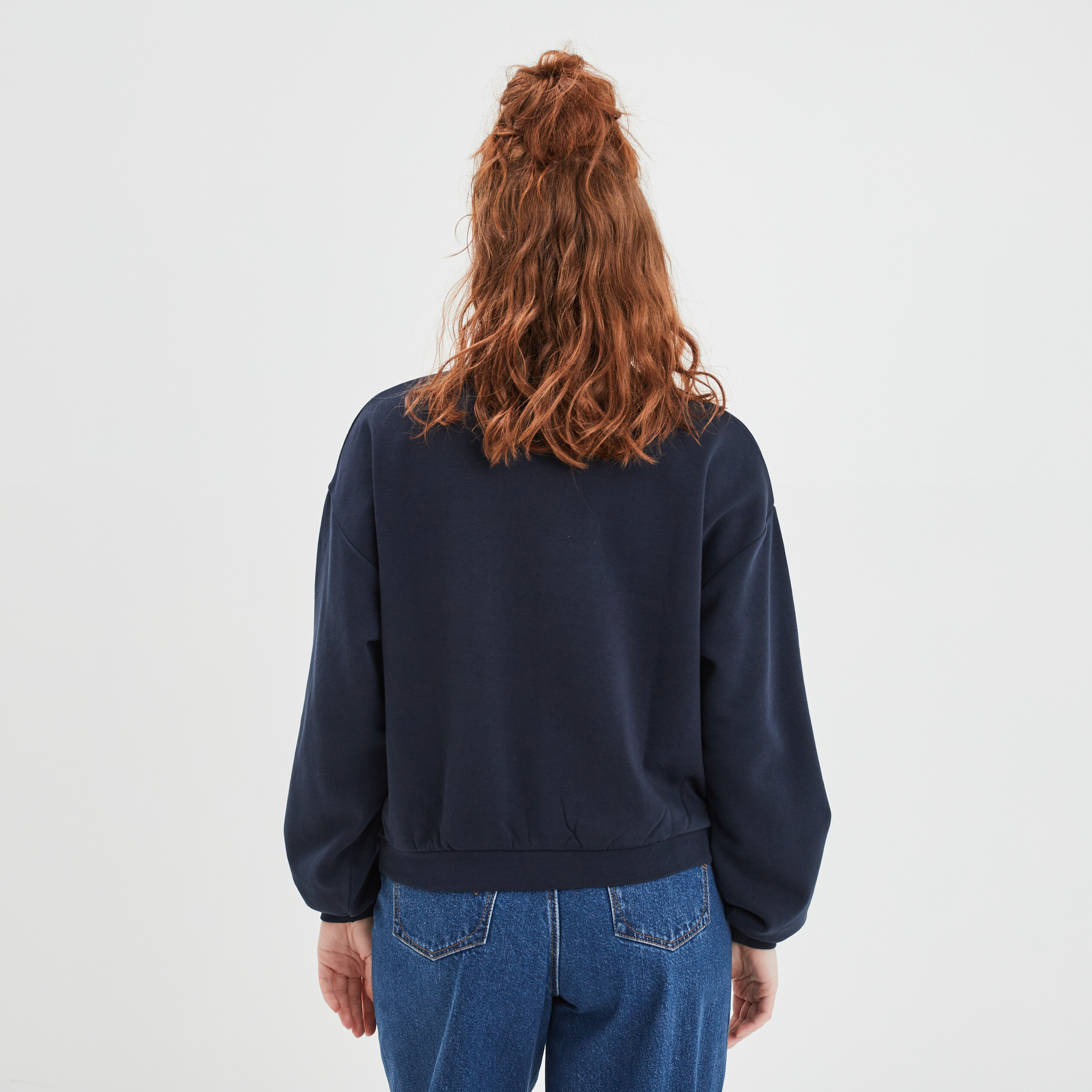 Sweat col rond manches courtes Creeks bleu marine femme | La Halle