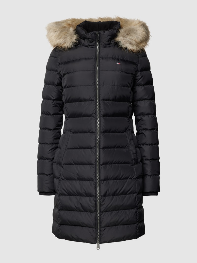 Daunenmantel mit Label-Stitching in schwarz