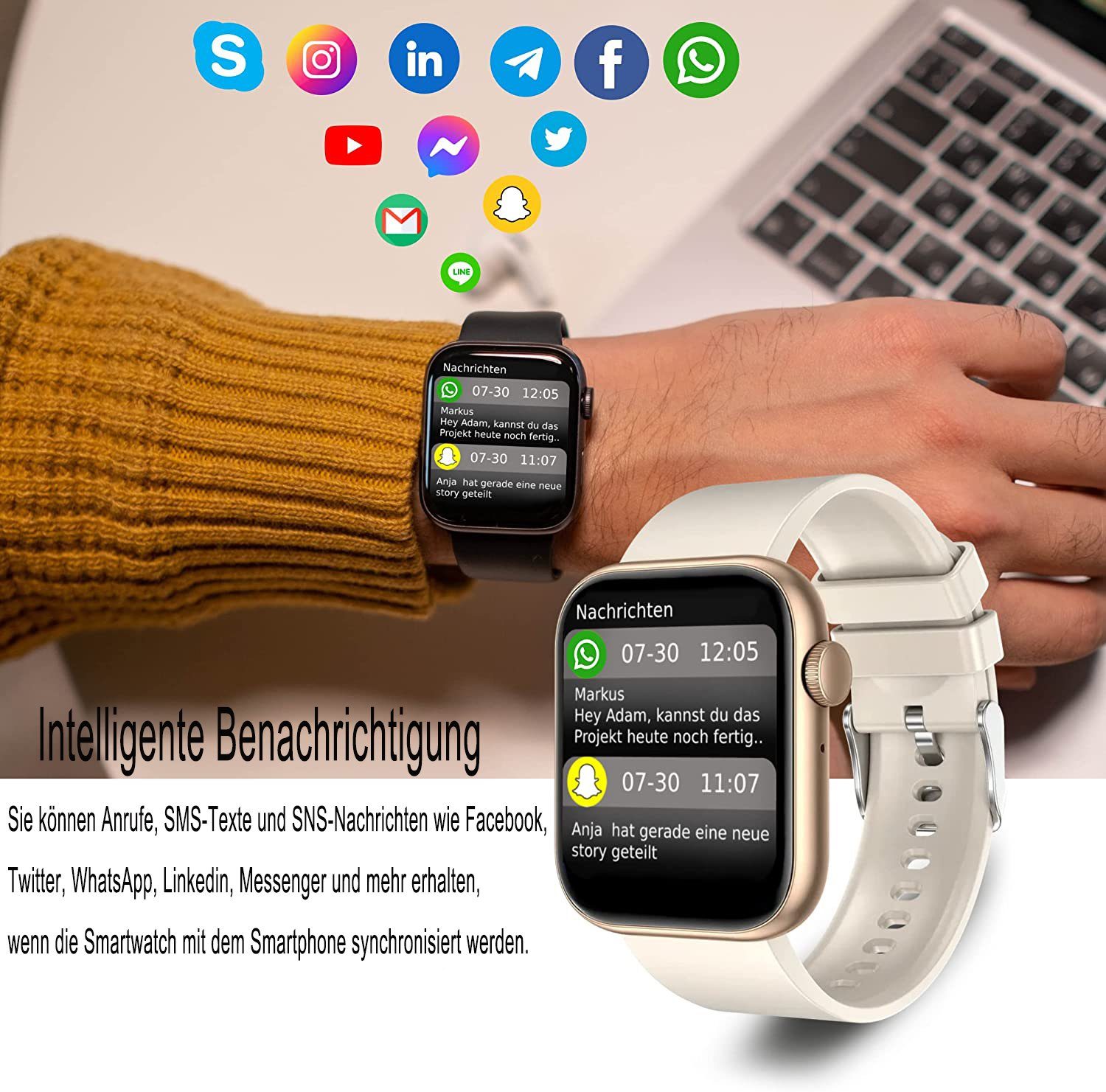 Mutoy Smartwatch Fitness Tracker Damen Herren mit Anruffunktion Smartwatch (1.85